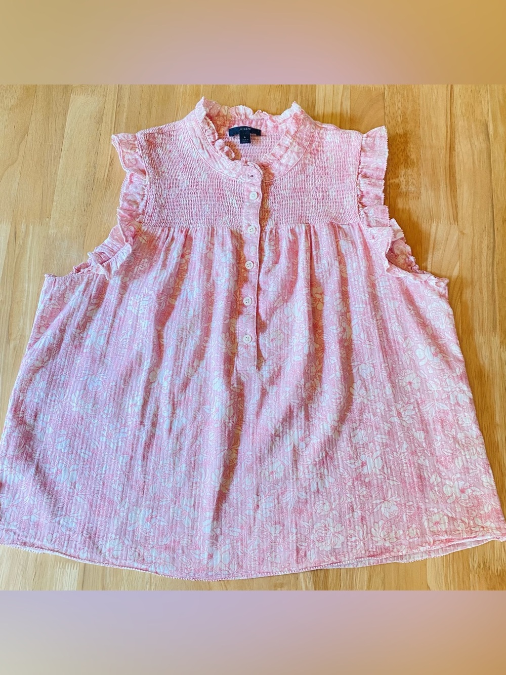 J. Crew Pink Floral Smocked Tank Top Large